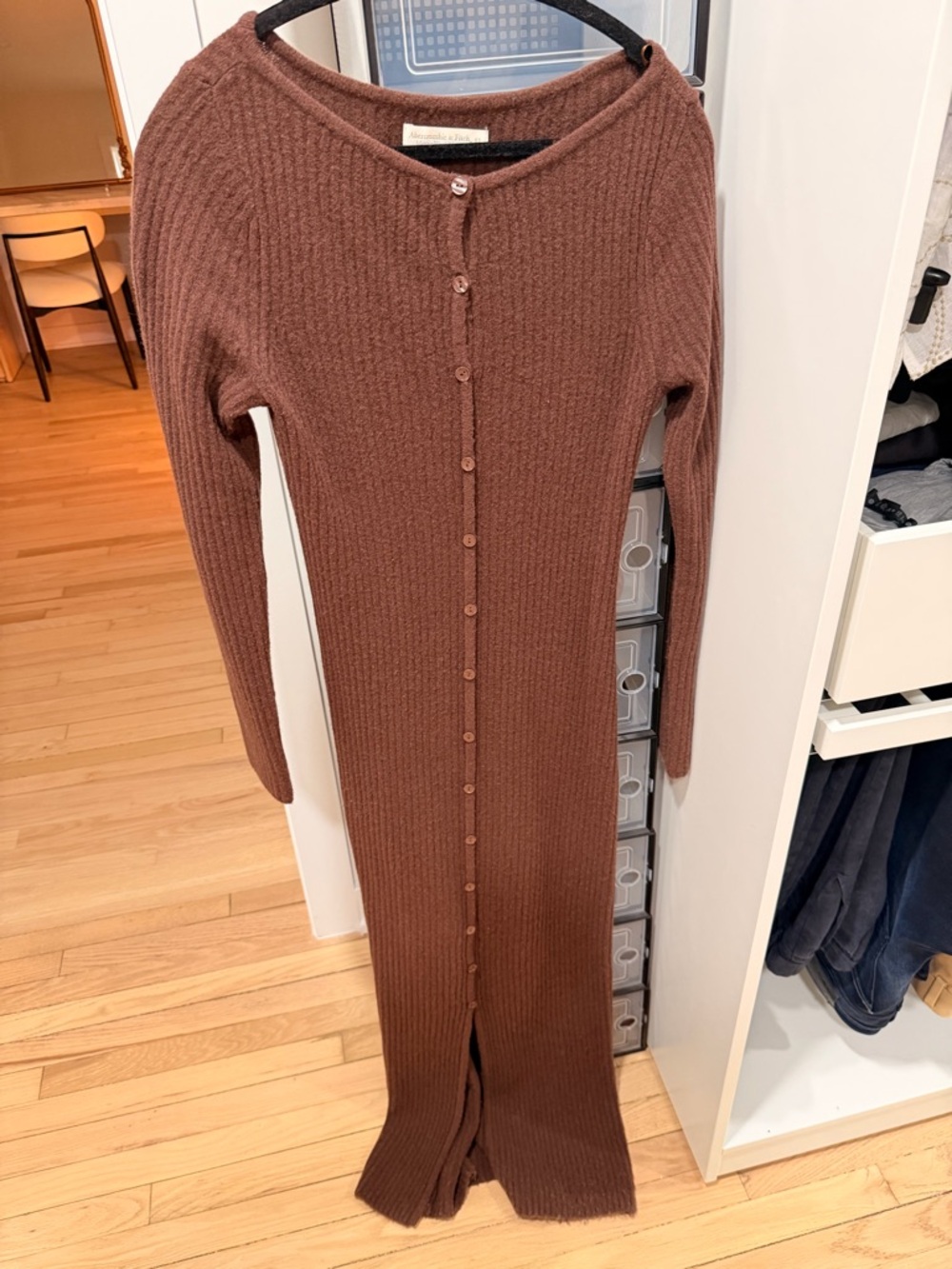 Abercrombie Ribbed Button-Front Maxi Dress in Brown